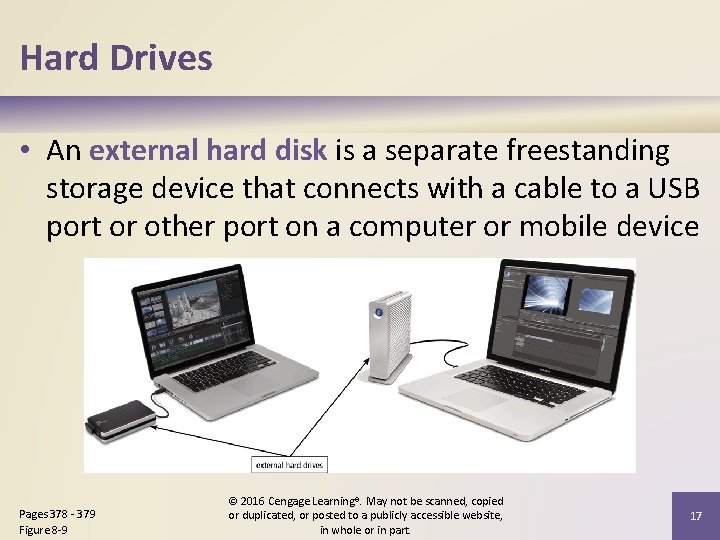 Hard Drives • An external hard disk is a separate freestanding storage device that