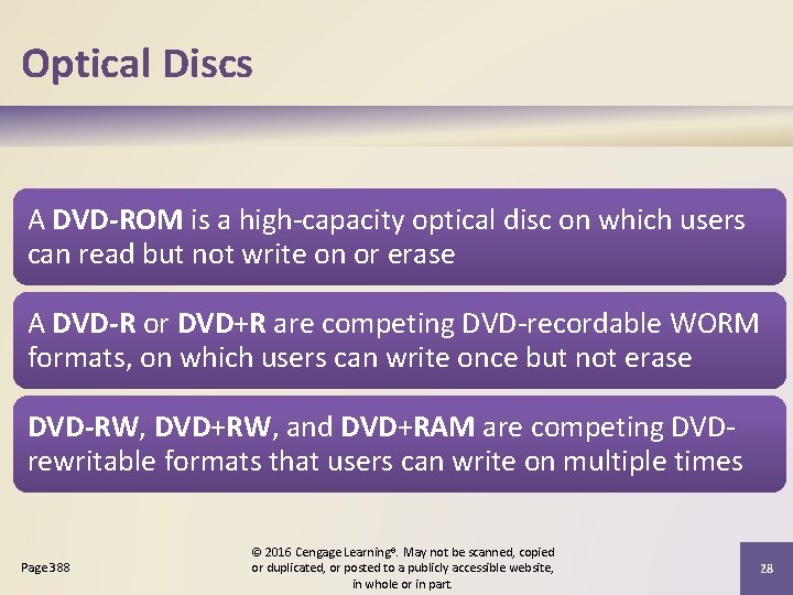 Optical Discs A DVD-ROM is a high-capacity optical disc on which users can read