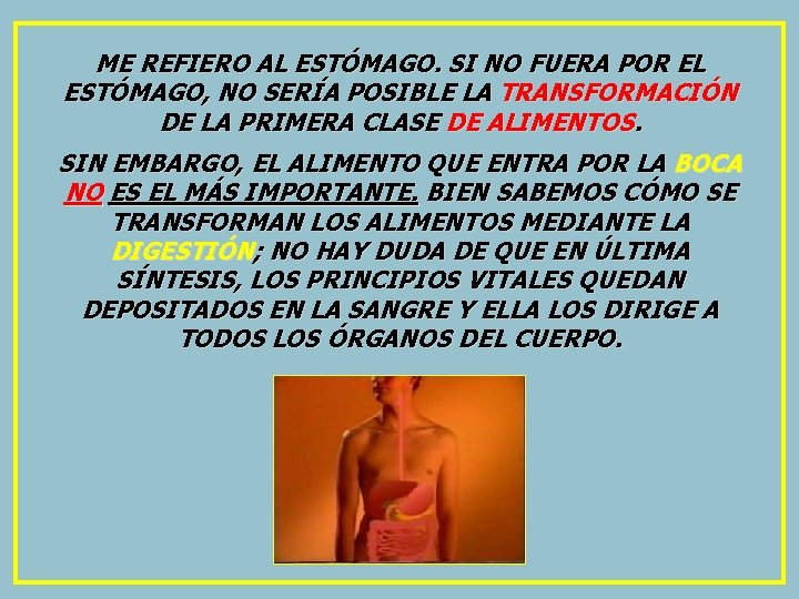 ME REFIERO AL ESTÓMAGO. SI NO FUERA POR EL ESTÓMAGO, NO SERÍA POSIBLE LA