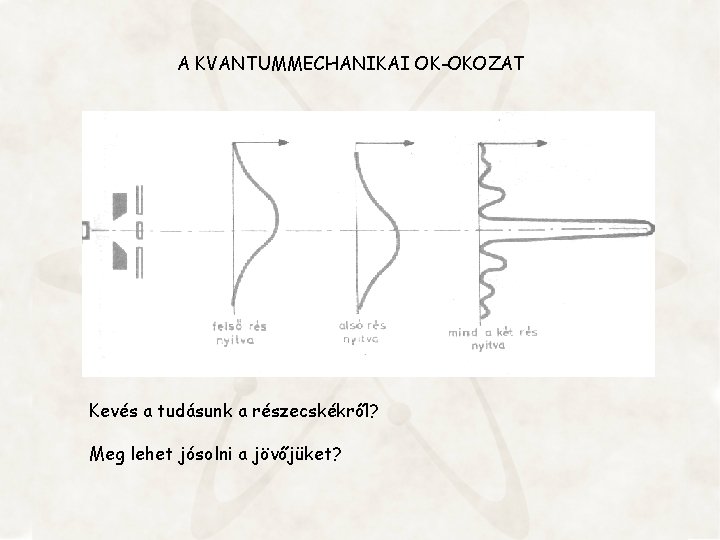 A KVANTUMMECHANIKAI OK-OKOZAT Kevés a tudásunk a részecskékről? Meg lehet jósolni a jövőjüket? 