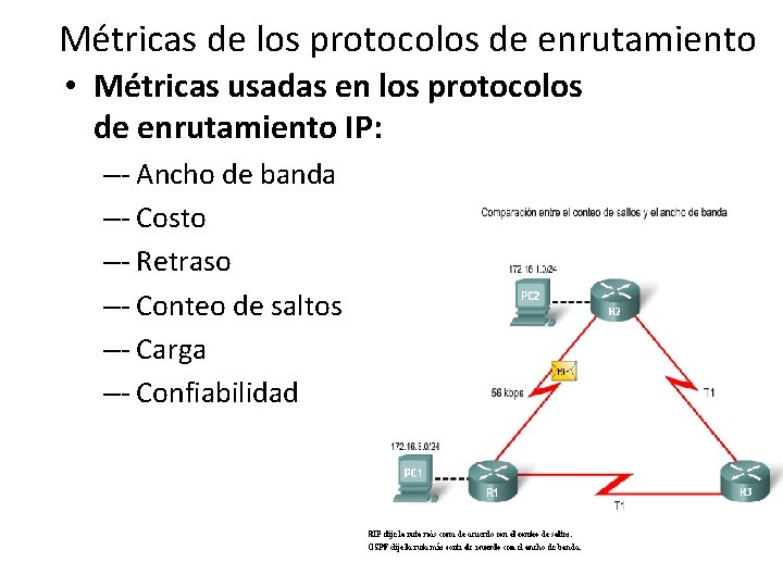 Métricas de los protocolos de enrutamiento • Métricas usadas en los protocolos de enrutamiento