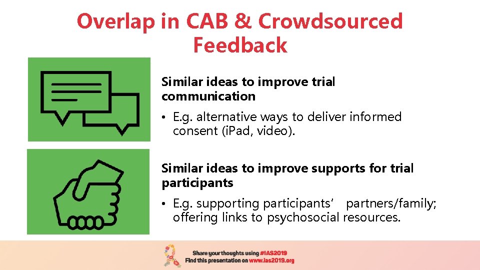 Overlap in CAB & Crowdsourced Feedback Similar ideas to improve trial communication • E.