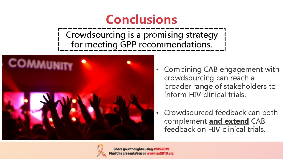 Conclusions Crowdsourcing is a promising strategy for meeting GPP recommendations. • Combining CAB engagement