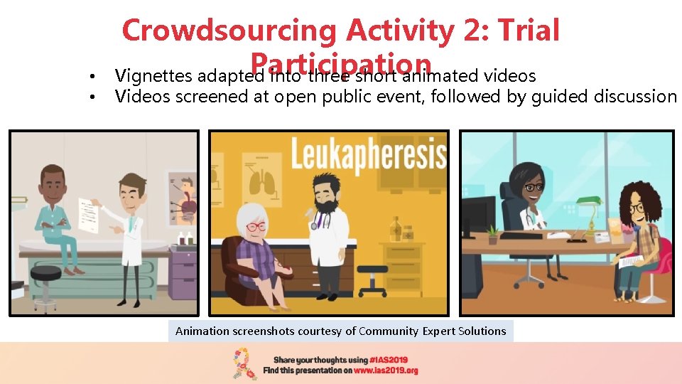  • • Crowdsourcing Activity 2: Trial Participation Vignettes adapted into three short animated