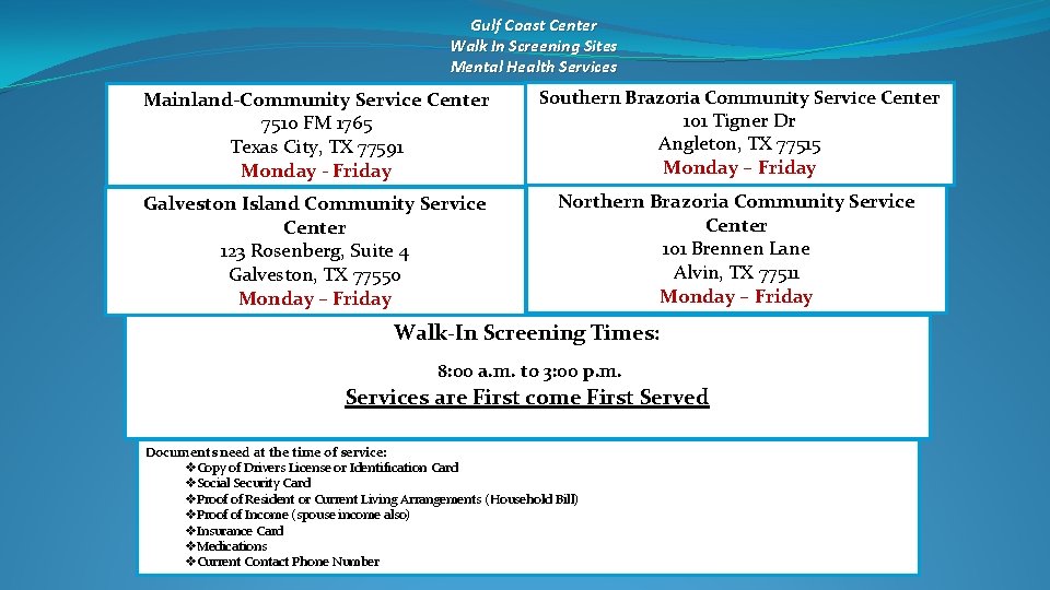 Gulf Coast Center Crisis Line Mobile Crisis Outreach