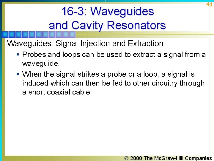 16 -3: Waveguides and Cavity Resonators 41 Waveguides: Signal Injection and Extraction § Probes 16 -3: Waveguides and Cavity Resonators 41 Waveguides: Signal Injection and Extraction § Probes