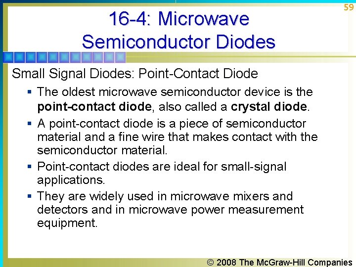 16 -4: Microwave Semiconductor Diodes 59 Small Signal Diodes: Point-Contact Diode § The oldest 16 -4: Microwave Semiconductor Diodes 59 Small Signal Diodes: Point-Contact Diode § The oldest