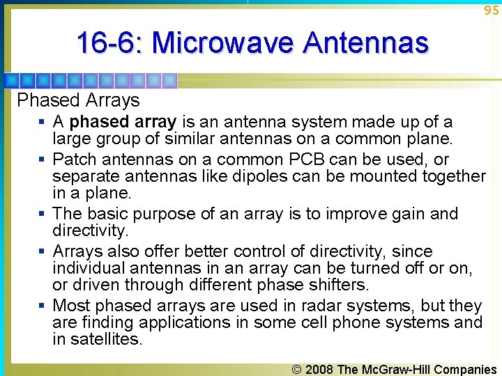 95 16 -6: Microwave Antennas Phased Arrays § A phased array is an antenna 95 16 -6: Microwave Antennas Phased Arrays § A phased array is an antenna