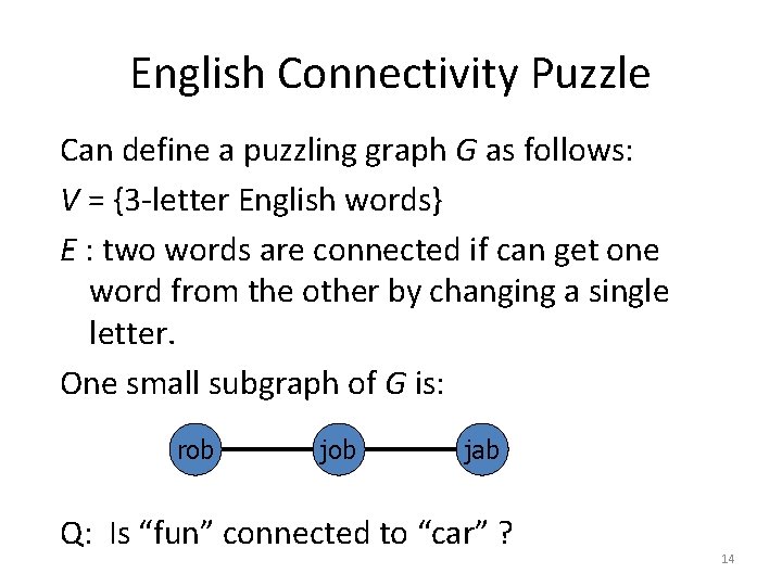 English Connectivity Puzzle Can define a puzzling graph G as follows: V = {3 English Connectivity Puzzle Can define a puzzling graph G as follows: V = {3