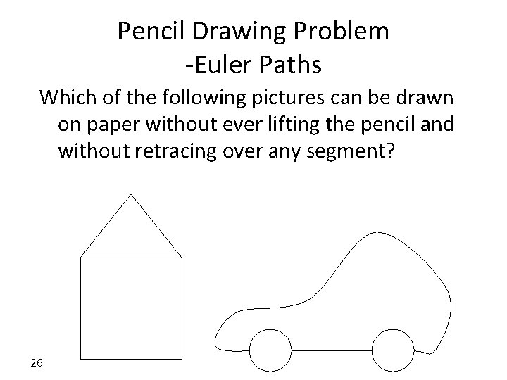 Pencil Drawing Problem -Euler Paths Which of the following pictures can be drawn on Pencil Drawing Problem -Euler Paths Which of the following pictures can be drawn on