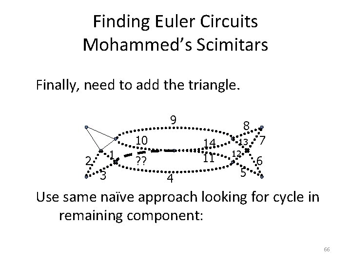 Finding Euler Circuits Mohammed’s Scimitars Finally, need to add the triangle. 9 10 1 Finding Euler Circuits Mohammed’s Scimitars Finally, need to add the triangle. 9 10 1