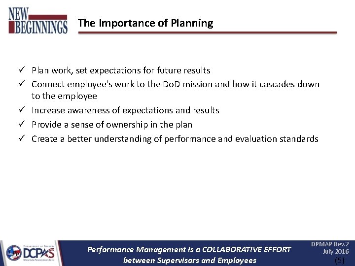 The Importance of Planning Plan work, set expectations for future results Connect employee’s work