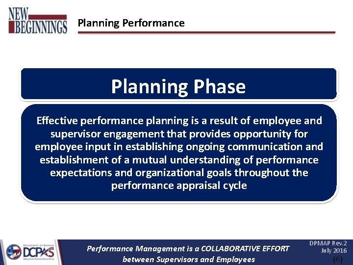 Planning Performance Planning Phase Effective performance planning is a result of employee and supervisor