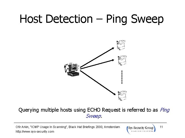 Host Detection – Ping Sweep Querying multiple hosts using ECHO Request is referred to