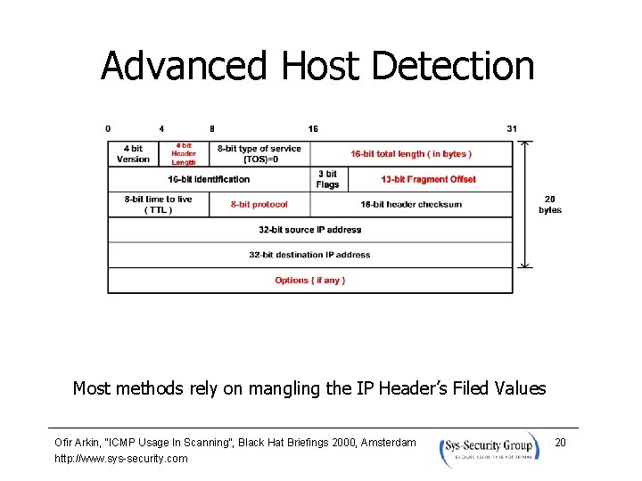 Advanced Host Detection Most methods rely on mangling the IP Header’s Filed Values Ofir