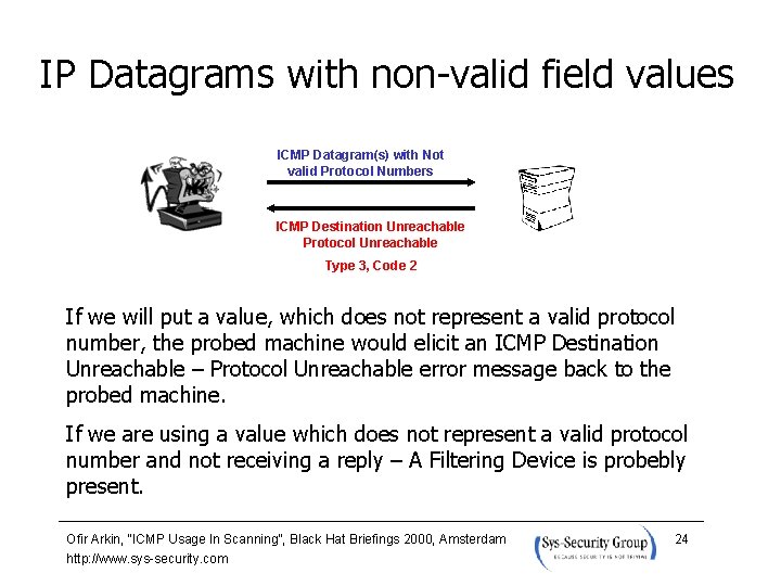 IP Datagrams with non-valid field values ICMP Datagram(s) with Not valid Protocol Numbers ICMP