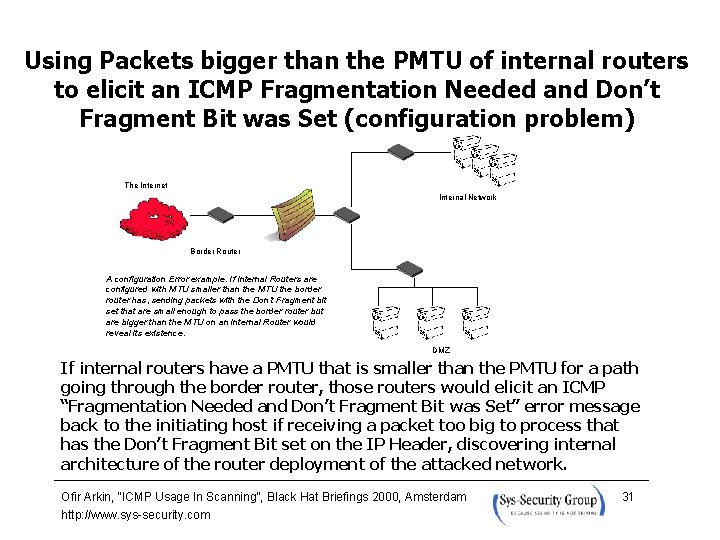 Using Packets bigger than the PMTU of internal routers to elicit an ICMP Fragmentation