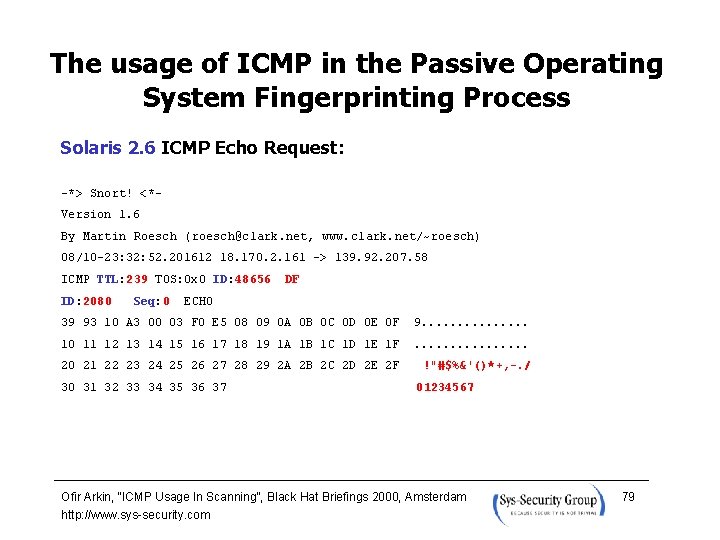 The usage of ICMP in the Passive Operating System Fingerprinting Process Solaris 2. 6