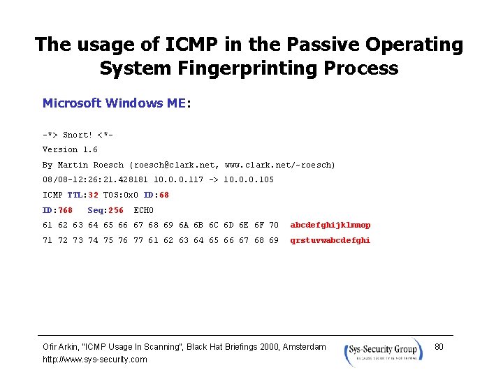 The usage of ICMP in the Passive Operating System Fingerprinting Process Microsoft Windows ME: