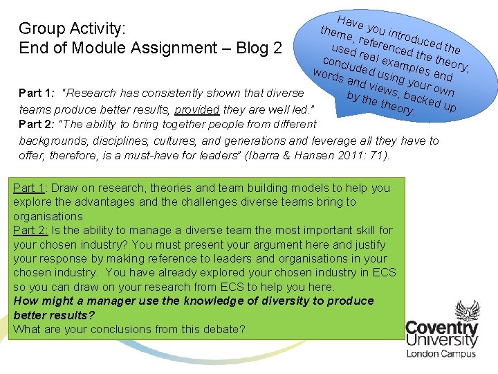 Have t Group Activity: heme you intr oduc , refe r e used nced
