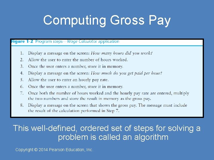 Computing Gross Pay This well-defined, ordered set of steps for solving a problem is