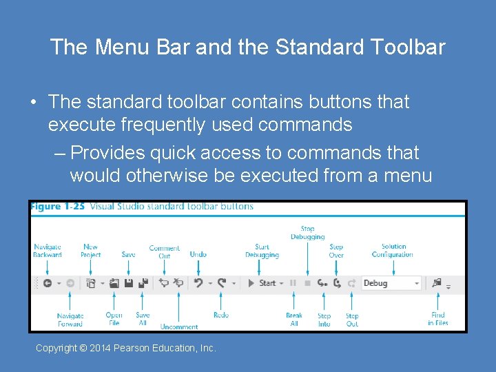 The Menu Bar and the Standard Toolbar • The standard toolbar contains buttons that