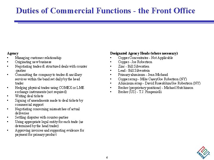 Duties of Commercial Functions - the Front Office Agency • Managing customer relationship •