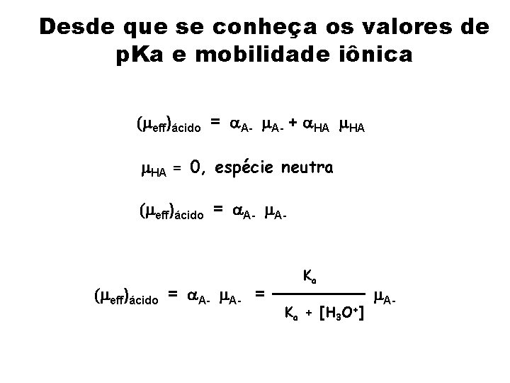 Desde que se conheça os valores de p. Ka e mobilidade iônica (meff)ácido =