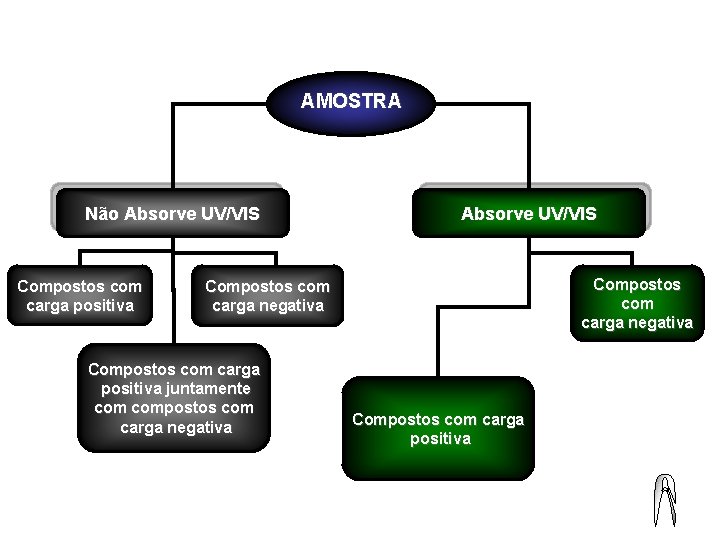 AMOSTRA Não Absorve UV/VIS Compostos com carga positiva Absorve UV/VIS Compostos com carga negativa