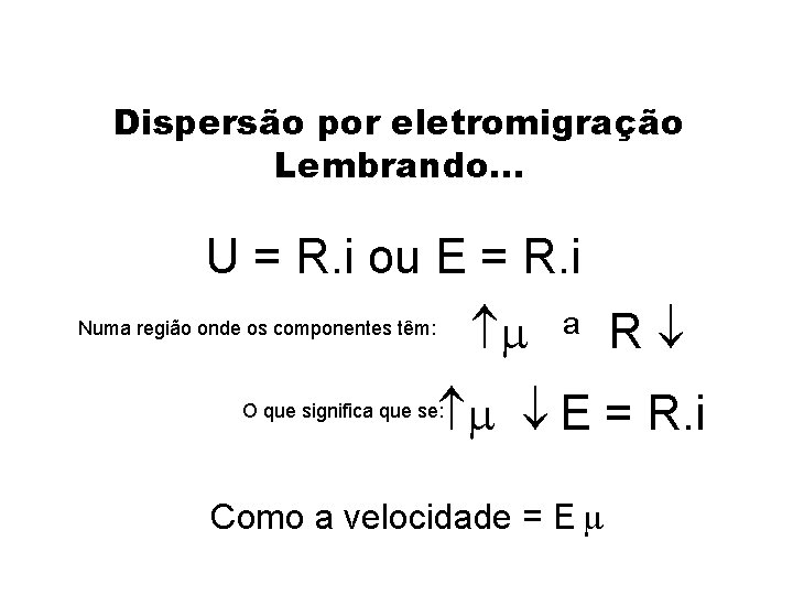 Dispersão por eletromigração Lembrando. . . U = R. i ou E = R.