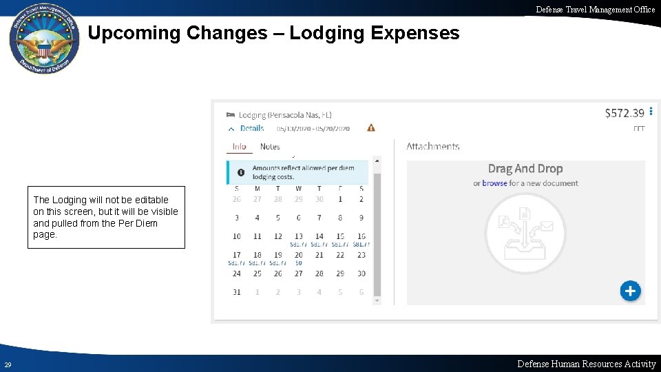 Defense Travel Management Office Upcoming Changes – Lodging Expenses The Lodging will not be Defense Travel Management Office Upcoming Changes – Lodging Expenses The Lodging will not be