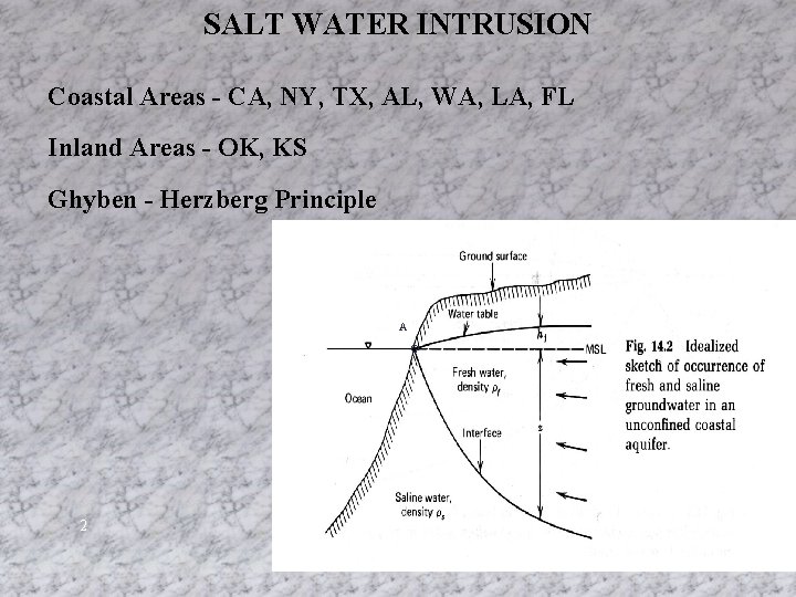 SALT WATER INTRUSION Coastal Areas - CA, NY, TX, AL, WA, LA, FL Inland