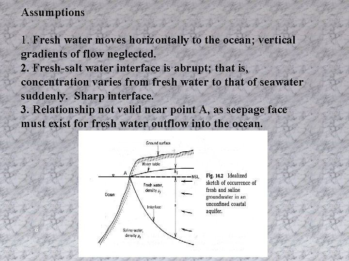 Assumptions 1. Fresh water moves horizontally to the ocean; vertical gradients of flow neglected.