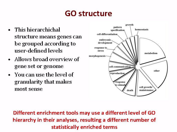 GO structure • This hierarchichal structure means genes can be grouped according to user-defined