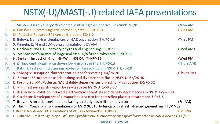 NSTX(-U)/MAST(-U) related IAEA presentations 1. 2. 3. 4. 5. 6. 7. 8. 9. 10.