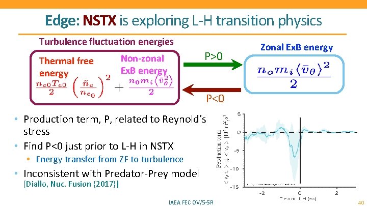 Edge: NSTX is exploring L-H transition physics Turbulence fluctuation energies Thermal free energy P>0