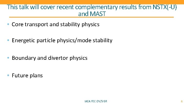 This talk will cover recent complementary results from NSTX(-U) and MAST • Core transport