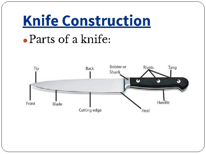 Knife Construction ● Parts of a knife: 