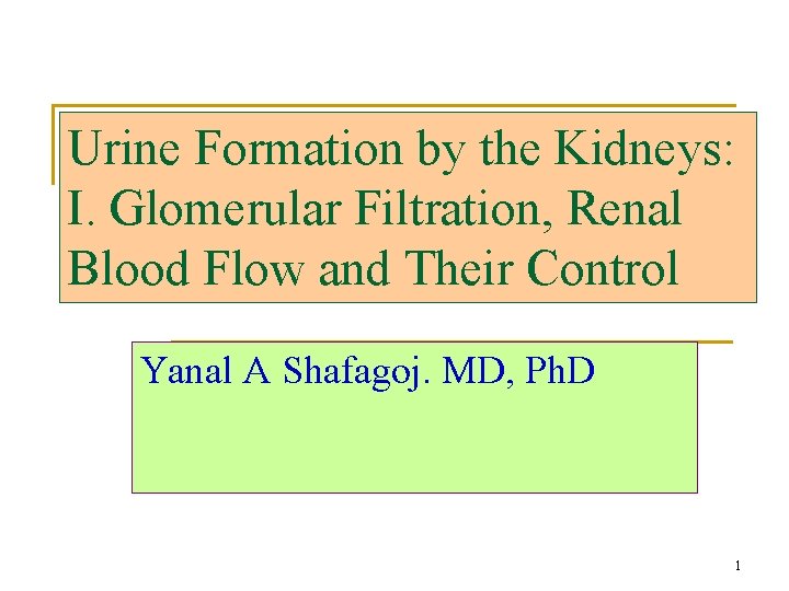 Urine Formation by the Kidneys: I. Glomerular Filtration, Renal Blood Flow and Their Control
