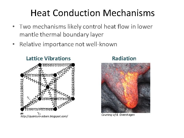 Heat Conduction Mechanisms • Two mechanisms likely control heat flow in lower mantle thermal