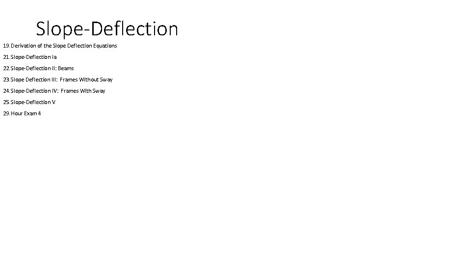 Slope-Deflection 19. Derivation of the Slope Deflection Equations 21. Slope-Deflection Ia 22. Slope-Deflection II:
