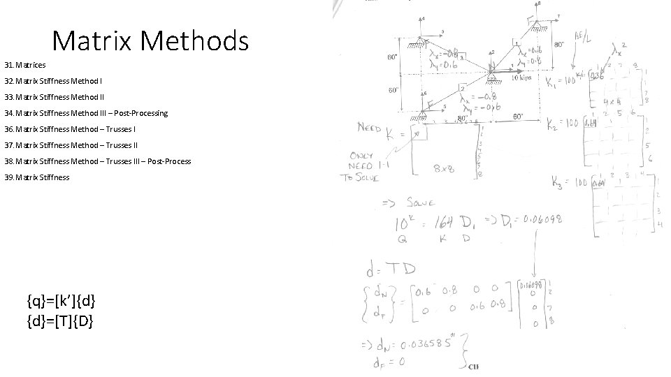 Matrix Methods 31. Matrices 32. Matrix Stiffness Method I 33. Matrix Stiffness Method II