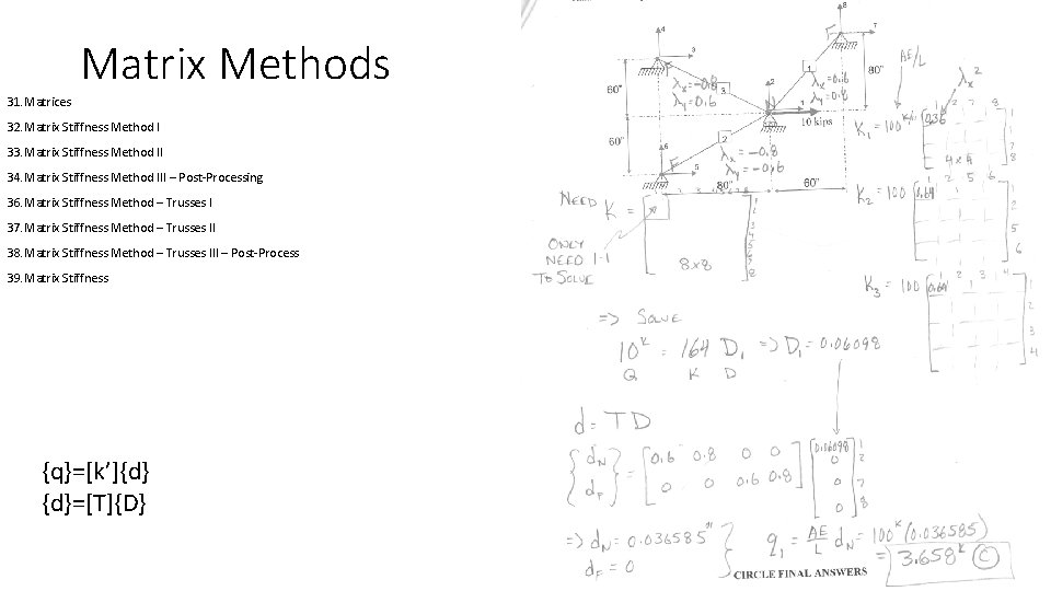 Matrix Methods 31. Matrices 32. Matrix Stiffness Method I 33. Matrix Stiffness Method II