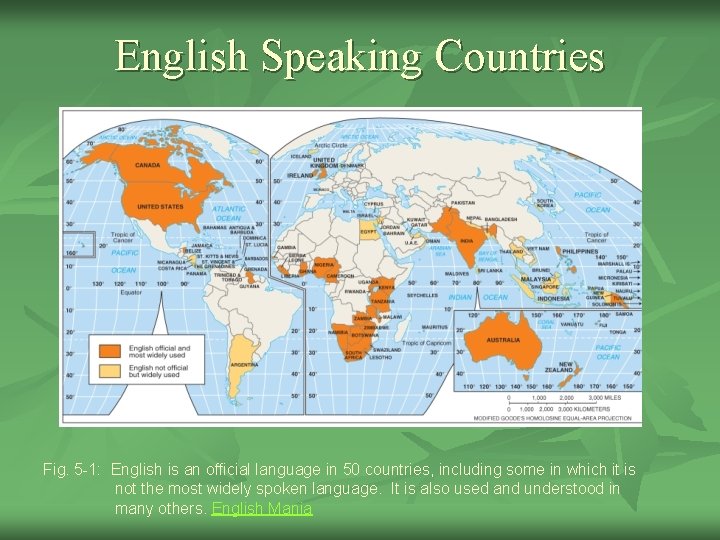 English Speaking Countries Fig. 5 -1: English is an official language in 50 countries,