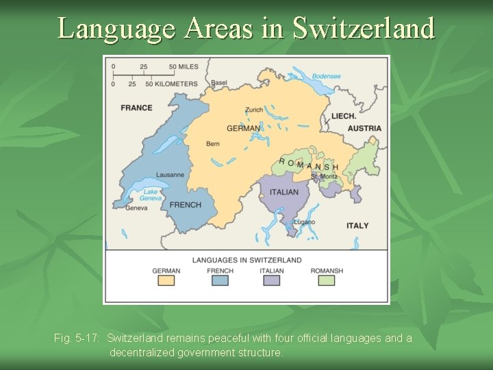 Language Areas in Switzerland Fig. 5 -17: Switzerland remains peaceful with four official languages