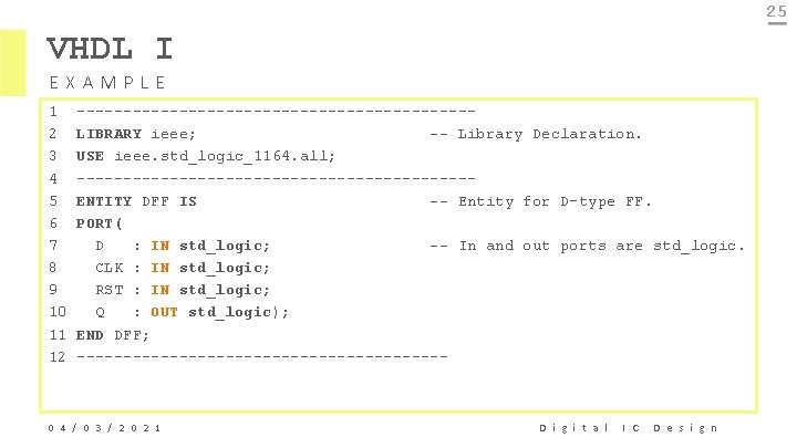 25 VHDL I EXAMPLE 1 2 3 4 5 6 7 8 9 10
