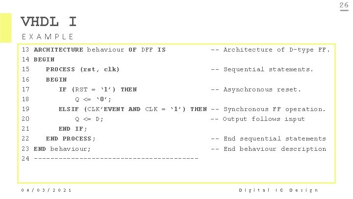 26 VHDL I EXAMPLE 13 14 15 16 17 18 19 20 21 22