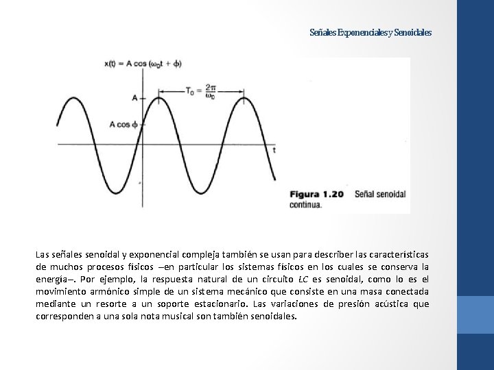 Señales Exponenciales y Senoidales Las señales senoidal y exponencial compleja también se usan para