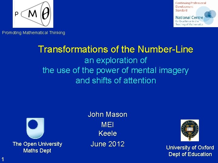 Promoting Mathematical Thinking Transformations of the Number-Line an exploration of the use of the