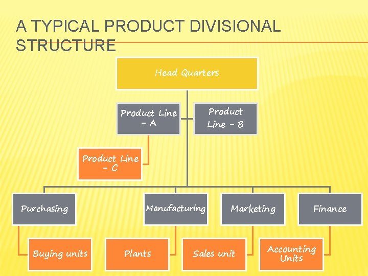 A TYPICAL PRODUCT DIVISIONAL STRUCTURE Head Quarters Product Line - B Product Line -A